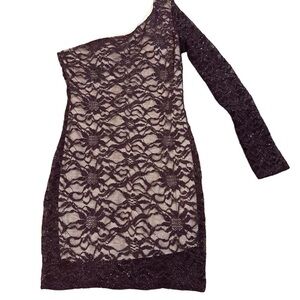 Emerald Sundae Black Lace One-Shoulder Dress